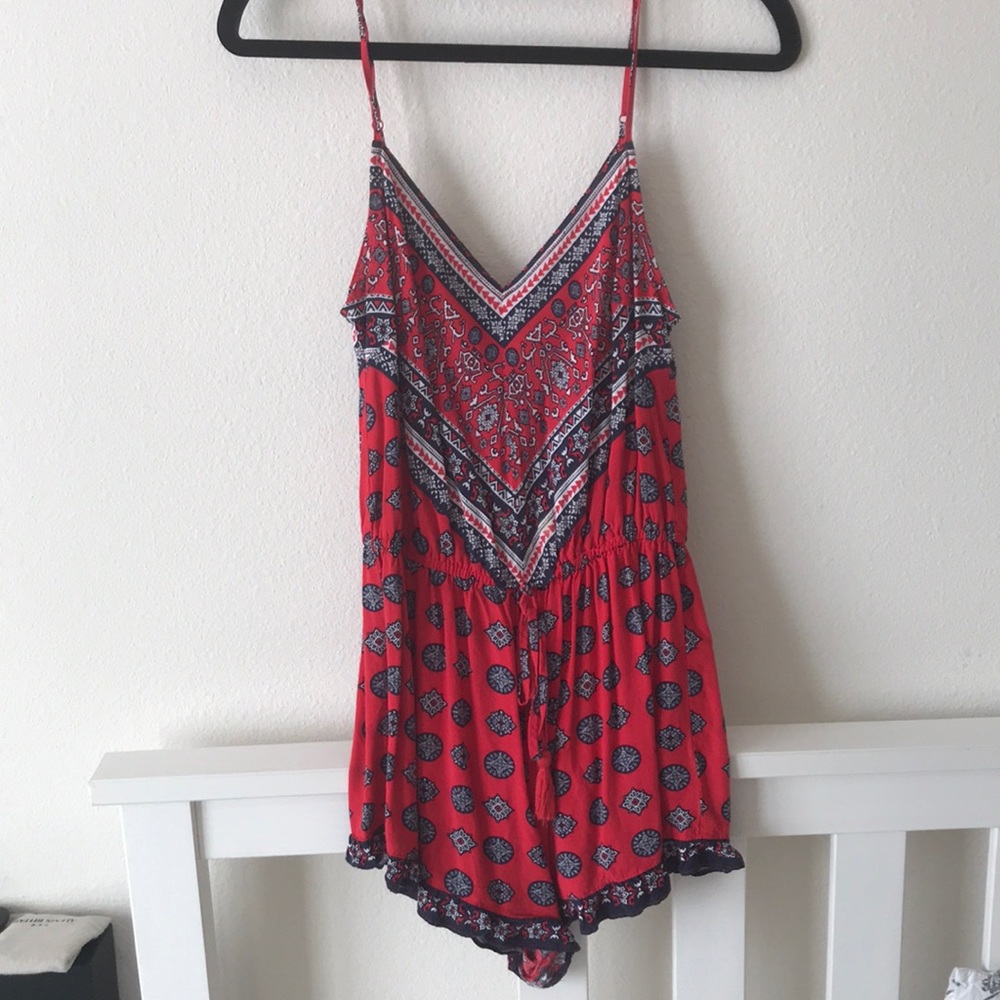Forever21 Bright Red V neck Romper